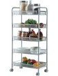 5 Tier Rolling Storage Cart with Honeycomb Mesh Basket Metal Utility Cart with Wheels Slide Out Organizer Cart for Home Kitchen Bathroom Living Room Silver - B09GVVX7FLQ