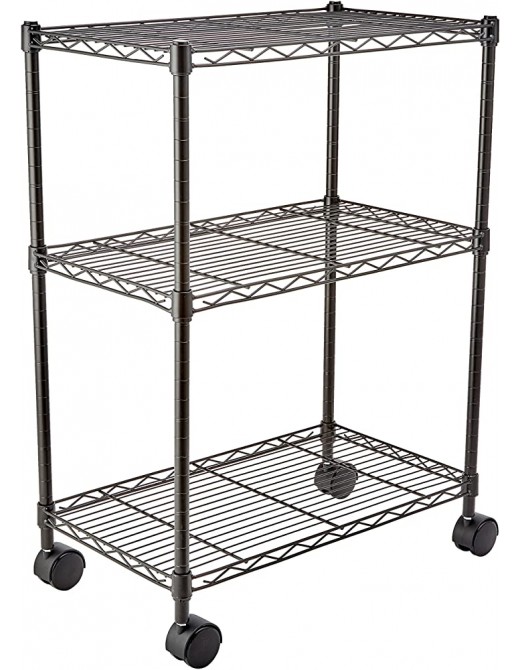 Basics 3-Shelf Storage Unit on Wheels with Height Adjustable Shelves and Adjustable Levelling Feet 340kg Max Weight Black - B01LYZ7U4IM