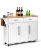 COSTWAY Kitchen Island Cart Large Storage Trolley with 2 Drawers 2 Cabinets Knife Rack 4 Lockable Wheels & Rubber Wooden Tabletop Mobile Serving Utility Cart 122 x 46 x 92cm White - B07XD3QPM1F