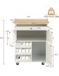 COSTWAY Kitchen Serving Trolley Rolling Storage Island Cart with Drawer 3 Tier Wine Racks 2 Cabinets Rubber Wood Tabletop and Wheels Utility Storage Cabinet for Home Office and Restaurant - B09HK17Q95X