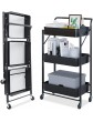 Dripex Storage Trolley Cart 3 Tier Foldable Metal Rolling Organizer Cart with Casters Mobile Utility Service Cart for Kitchen Bathroom Office Laundry Black - B08P1X7YX3G