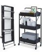 Dripex Storage Trolley Cart 3 Tier Foldable Metal Rolling Organizer Cart with Casters Mobile Utility Service Cart for Kitchen Bathroom Office Laundry Black - B08P1X7YX3G