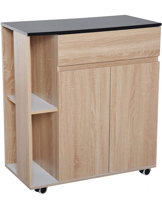 HOMCOM Kitchen Storage Trolley Cart Cupboard Rolling Island Shelves Cabinet With Door and Drawer Locking Wheels - B07JMJ6825F