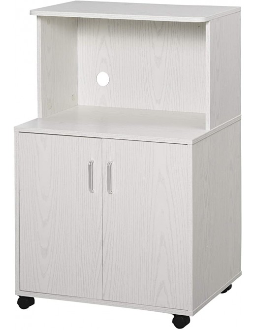 HOMCOM Kitchen Storage Unit Modern Microwave Stand Trolley Cart Sideboard with Cabinet Locking Wheels Shelf for Living Room Dining Room White - B08JVQ15NPI