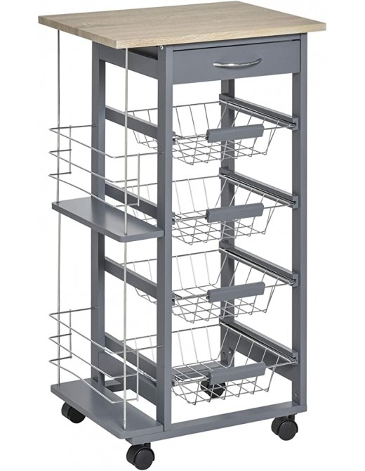 HOMCOM Rolling Kitchen Cart Utility Storage Cart with 4 Basket Drawers & Side Racks Wheels for Dining Room Grey - B08L69NY2SU