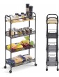 kingrack 4-Tier Slim Rolling Cart with Wooden Tabletop,Easy Assemble Mobile Storage Trolley On Wheels,Slide Out Utility Cart Shelving Units for Narrow Space on Kitchen Bathroom Laundry Room,Black - B08V8YL7DJW
