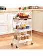 Kingrack Rolling cart 3-Tier Utility Storage Trolley with Wooden Board and Drawer Metal Storage Cart with Handle White Trolley Kitchen Organizer with Locking Wheels for Office ,Classroom,Home - B09LHM5VCZD