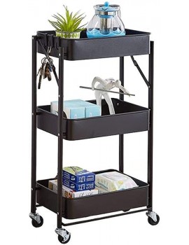 PALAKLOT 3 Tier Folding Kitchen Storage Trolley Rack with Caster Wheels Rolling Cart Metal Utility Space Saving | Home Storage Organizer Racks | Easy Assembly for Kitchen Bathroom Office | Black - B098P7WXVXS