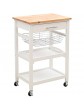Qivange Kitchen Trolley Cart With Wine Rack 2 Tiers Shelves Wire Baskets and One Drawers 4 Wheels Handle W58 x D40 x H86.5cm White+Beech - B07NYR2DGFO