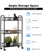 TANGZON 3-Tier Rolling Trolley Cart Utility Storage Shelving Trolley with Mesh Basket and Lockable Wheels Shelves Organizer Metal Cart for Kitchen Bedroom and Bathroom Black - B09DSFR73VM