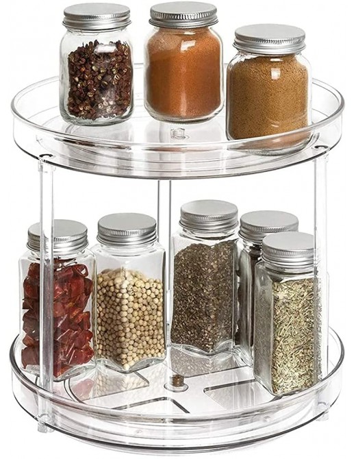 ALIXIN-Lazy Susan Rotatable Spice Rack Organiser Tray,Thick PET Material Cosmetic Rack,Condiments Shelving for kitchen Cupboard Storage,Spice Jars Holder for Preserves,Pantry Organisers. S Double - B08S76978NV