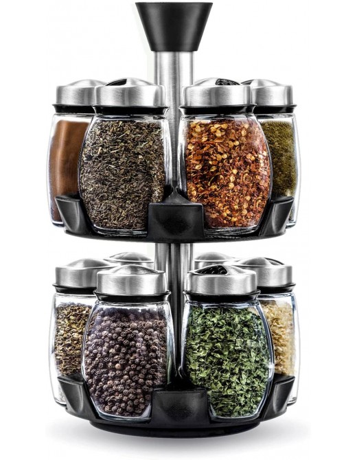 Belwares Herb and Spice Rack with 12 Glass Jar Bottles Revolving Countertop Carousel Herbs and Spices Set for Kitchen Counter - B01EG6UN7IQ