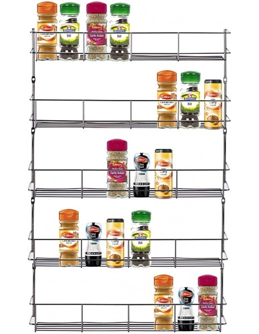 FiNeWaY@ 5 Tier Chrome Spice HERB JAR Rack Holder for Kitchen Door Cupboard Storage Organiser Solution OR Wall Mounted Space Saving 5 Tier - B01H2T9VBUD
