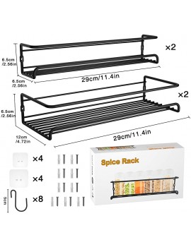 GEEDIAR Spice Rack Organiser 4 Pack 2 Size Hanging Wall Metal Spice Holder Kitchen Shelf without Drilling Self-adhesive Spice Rack with Hooks & Stickers for Kitchen Cabinet Deco Bathroom Black - B08NDBHVMWM