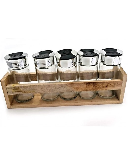 Glass Spice Jars with Wooden Storage Rack Set of 6 Pieces Wall Mounted Spice Rack for Saving Space Freestanding Dispensers for Pantry Ideal for Herb Seasoning & Dressing - B09N16VG3JU