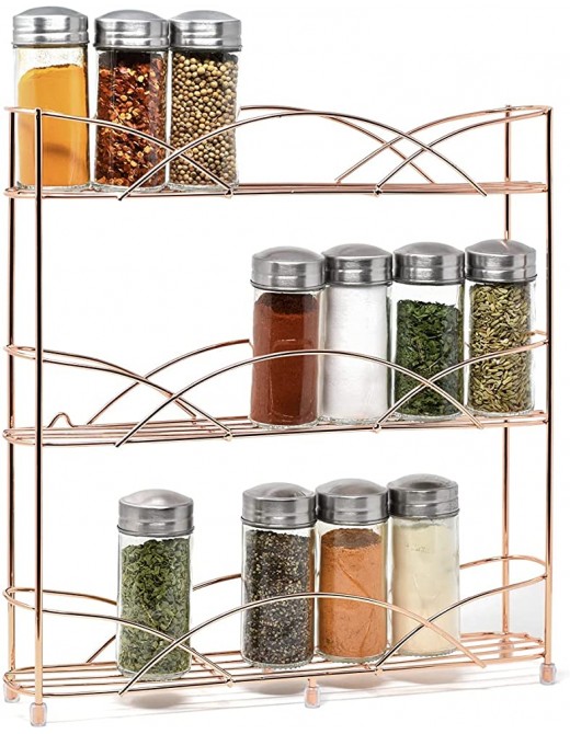 Joejis Rose Gold Multi-Tiered Spice Rack Herb Rack Spice Rack Organizer for Kitchen Spice Racks Free Standing and Mounted Spice Shelf with Easy Install - B09535Y86WP
