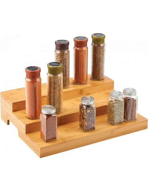 mDesign 3-Tiered Spice Rack — Freestanding Bamboo Kitchen Storage Shelf for Spices and Ingredients — Compact Spice Holder with 3 Tiers — Natural - B086FR46GJM