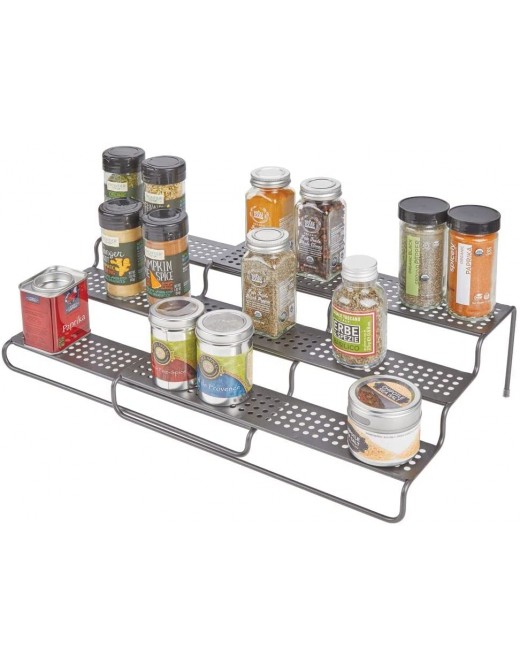 mDesign Tiered Spice Rack – Organised Pantry Storage System for Spice Jars and Bottles – Extendable Cabinet Shelves for The Kitchen – Graphite - B07CS3KGVWX