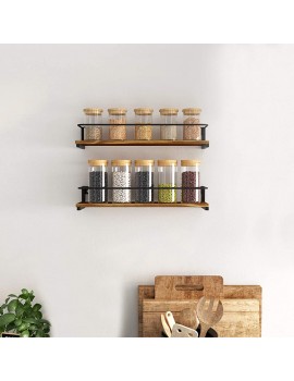 OROPY 2 Pack Spice Rack Wall Mounted Solid Wood Spice Shelf for Kitchen Wall Hanging Storage Shelves for Spices Herbs Jars 40x9x7cm-Rustic Brown - B082ZYJN9VO