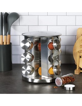 Revolving Spice Rack 12 Glass Shaker Jars Included | Stainless Steel Countertop Kitchen Organiser Holder | Standing Herbs & Spice Seasoning Storage Tower | 360° Rotation | M&W - B093X4H1LWP