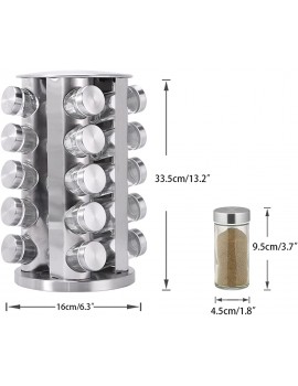 Rotating Spice Rack 20-Jar Spice Rack Stainless Steel Spice Rack Empty Glass with Labels for Countertop Spice Rack Tower Organizer with silicone funnel for Kitchen Spices - B097D3MJDLX
