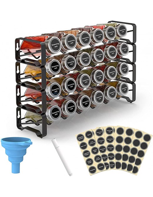 Spice Rack Free Standing,4 Tier Spice Rack Organiser with 24 Empty Glass Spice Jars Large Kitchen Spice Rack with 80 DIY Labels funnel and chalk - B09M3V63MZK