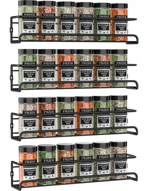 Spice Racks Organiser 4 Tier Hanging Stainless Steel Spice Racks Wall Mounted with Adhesive Stickers & Screws Kitchen & Pantry Shelf for Spices and Condiments Spice Jars Black - B096Y5G48BT