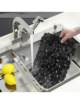 Cremlank Pebble Sink Mat PVC Eco-friendly Kitchen Adjustable Dish Drying Mats Sink Protector Liner Pad Black - B09LVB7TRGU