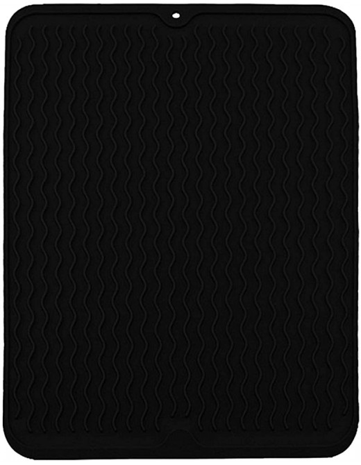 Home Soft Wave Pattern Silicone Insulated Heat Resistant Dish Drying Mat Kitchen CounterBlack - B09B9R5KY4Z