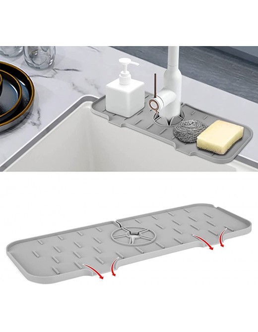 Silicone Sink Faucet Pad Silicone Faucet Handle Drip Catcher Tray Drip Protector Splash Countertop Rubber Drying Mat Kitchen Faucet Sink Splash Guard 1Pack Grey - B09Y1RYXC2Q
