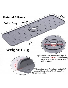 Silicone Sink Faucet Pad,Kitchen Sink Silicone Faucet Splash Pad,Dry Countertop Kitchen Tools Sink Rubber Drying Mat for Kitchen and Bathroom Countertop Protection Grey - B09ZNP41TBU