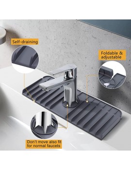 Sink Splash Guard Silicone Faucet Mat for Kitchen Sink Foldable Sink Mat Behind Faucet Faucet Handle Drip Catcher Tray Drain Drying Pad Countertop Protector for Kitchen Bathroom Bar RV 1.5 H - B09XXM2H1XC
