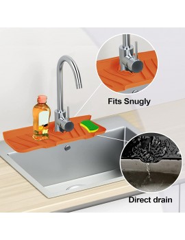 Yikki Kitchen Sink Splash Guard Kitchenguard Silicone Faucet Handle Drip Catcher Tray Silicone Faucet Mat for Bathroom RV Kitchen Sink Accessories Orange - B09YR3YRL4P