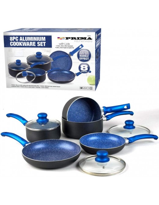 Cookware Set Saucepan Frying Pan Pot Stainless Steel Non Stick Glass Ceramic 8PC COOKWARE Set Blue - B0881XNG2SG