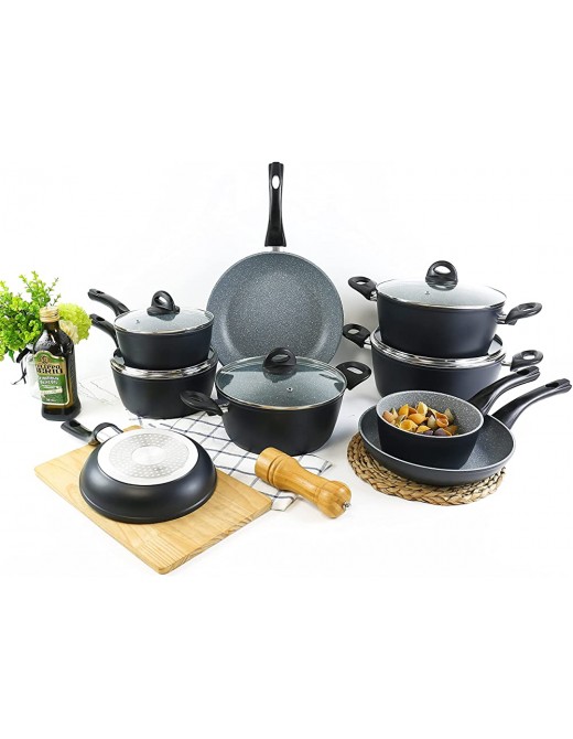 Forgecross Pressed Forged Aluminium Non Stick Ceramic Coated Induction Gas Oven Safe Saucepan Stockpot Casserole Cooking Pots & Frying Pans Cookware Set 9 Piece Jumbo Set - B09NQT4QCBT