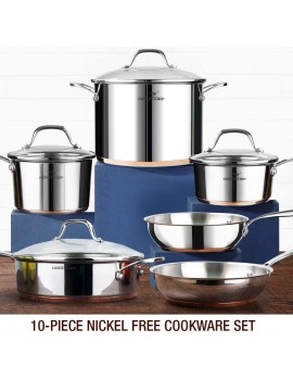 HOMICHEF 10-Piece Nickel Free Stainless Steel Cookware Set Copper Band Nickel Free Stainless Steel Pots and Pans Set Healthy Cookware Set Stainless Steel Non-Toxic Induction Cookware Sets - B07BS646K9R