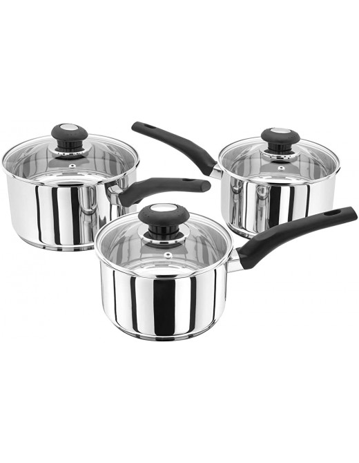 Judge Essentials HPA1 Stainless Steel Set of Pans 3-Piece Set 16cm 18cm & 20cm Saucepans Vented Glass Lids Induction Ready 10 Year Guarantee - B00022BREEA
