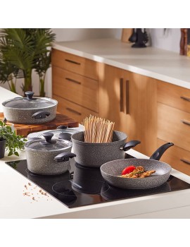 Karaca Biogranit cookware Set Gray 7-Piece cookware Set Non-Stick Coating Pot pan Set with Glass lids Dishwasher-Safe Granite - B096PVJQNRK