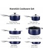 Nonstick Pot & Pan Set 10 PCS Cookware Set Induction with Glass Lids Non-Stick Coating Sauce Pot Deep Frying Pan PFOA Free S.S Handle Oven Safe Blue - B09P3QXFS3C