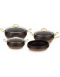 OMS Cookware 9 Piece Non Stick Granite Copper Set Glass Lids Black Gold Casserole Pan Pot Frying Pan Essential Pots and Pans Set Made in Turkey - B089QL8T9RQ