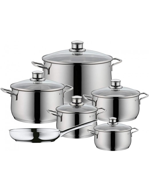 WMF 730026040 Pot Set 6-Piece Diadem Plus Pouring Rim Glass Lid Cromargan® Stainless Steel Polished Suitable for Induction Hobs Dishwasher-Safe Silver 61 x 33.5 x 27.5 cm - B0000D14GKS