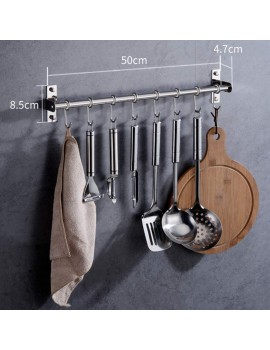19.7inch Pot Pan Hanging Rack Kitchen Sliding Hooks Kitchen Hanging Rod SUS304 Stainless Steel Hanging Rack Rail Organize Kitchen Tools with 8 Utensil Removable S Hooks ,Wall Mounted Hanger - B08L25WP2NY