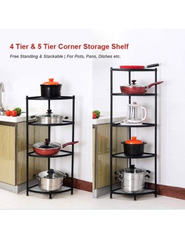 CarolynDesign 4-Tier Standing Pot Rack Cast Iron Pots and Pans Storage Shelf Height Adjustable Cookware Stand Black - B08J3SF792M