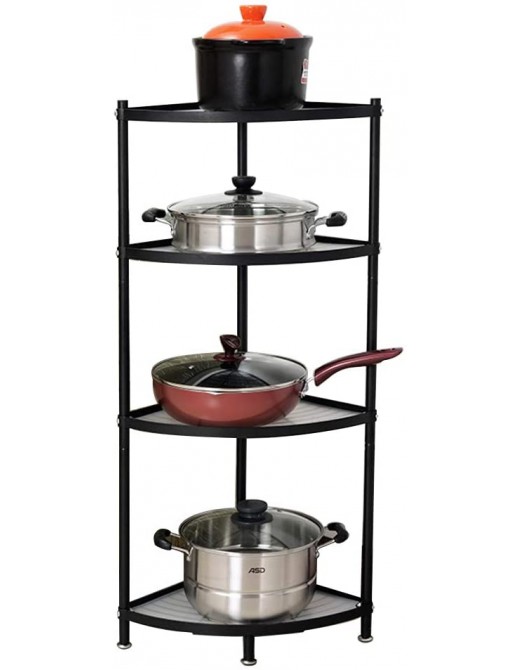 CarolynDesign 4-Tier Standing Pot Rack Cast Iron Pots and Pans Storage Shelf Height Adjustable Cookware Stand Black - B08J3SF792M