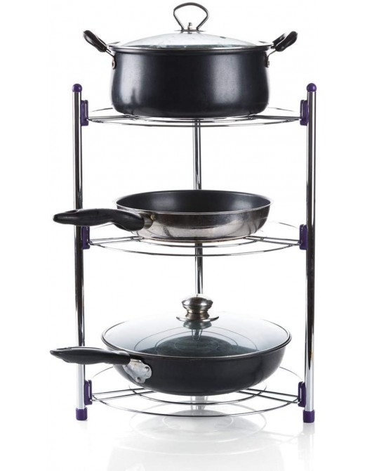 Cupboard Organiser Storage Multi-Layer Saucepan Stand Pan Lid Holder Racks for Kitchen 3 Tier - B083HHYMNHU