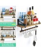 Love-KANKEI Wall Shelves for Kitchen Rustic Wood Kitchen Organizer with Wood Rail and 8 Removable Hooks for Organize Cooking Utensils Multi Use as Spice Rack or Bathroom Shelf Carbonized Black - B07GBSZKH5D