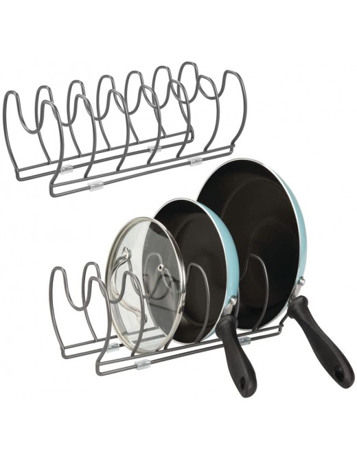mDesign Set of 2 Pot Lid and Pan Racks – Metal Wire Rack for Cookware Storage – Freestanding Pan Stand for Pans Pots Lids and Crockery – Dark Grey - B0845X7RPPJ