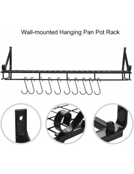 Metal Hanging Pan Rack Wall Mounted Pot Pan Storage Rack with 10 Hook Holders Length-90cm - B07NPLTWFMZ