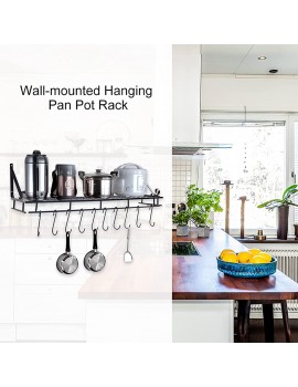 Pipe Style Hanging Rail Metal Wall Mounted Kitchen Pan Rack Metal Wall Mounted Hanging Pots Rack with 10 Hook Holders for Kitchen 90cm - B09889GKYNH