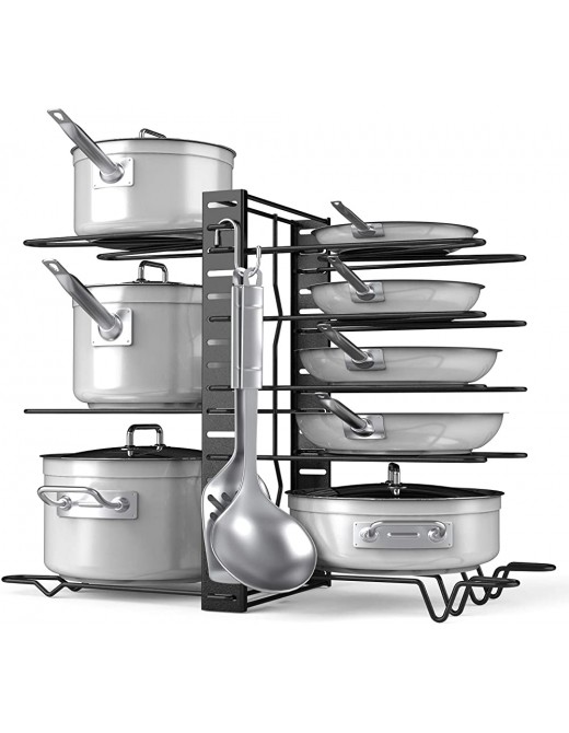 Pot Rack Organizer-Adjustable 8+ Pots and Pans Oragnizer Kitchen Counter and Cabinet Pot Lid Holder with 3 DIY Methods 6 Hooks Included - B089RL7PH4H